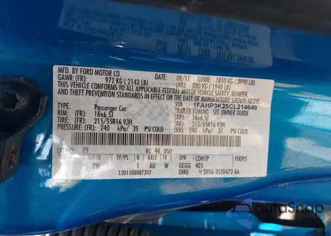 2012 Ford Focus Se z USA, uszkodzony, nr VIN 1FAHP3K25CL214649